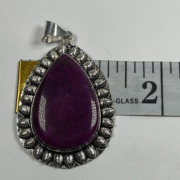 925 Sterling Silver Overlay Purple Labradorite Gemstone Statement Pendant - Picture 5 of 8
